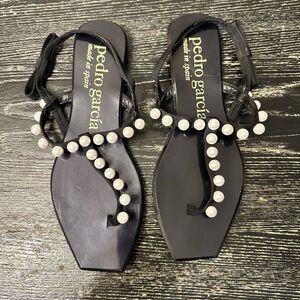 Pedro Garcia Black Sandals with Unique Strap Design